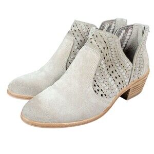 VINCE CAMUTO Taupe Cut Out Woven Lasercut Suede Prasata Ankle Bootie SIZE 6.5